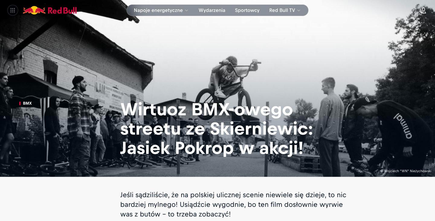 Artykuł Red Bull Polska o Jaśku Pokropie: Wirtuoz BMX-owego streetu ze Skierniewic